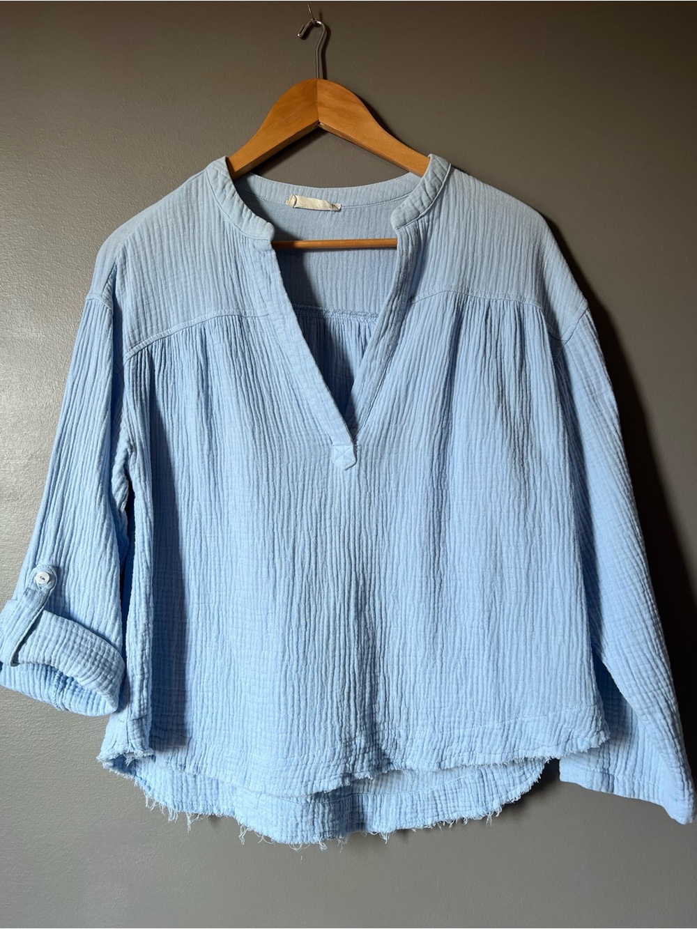 New In Light Blue Women's Gauze V-Neck Pullover Blouse